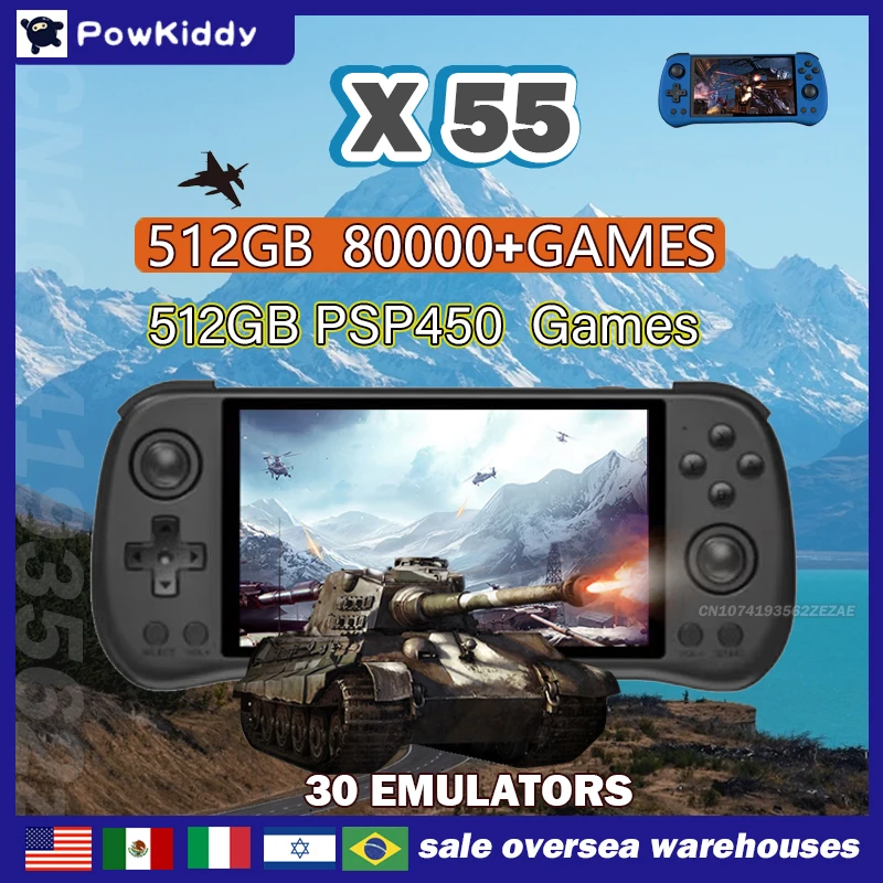 Retro Gaming Mobile - POWKIDDY-Console de jeu X55, 80000 jeux,